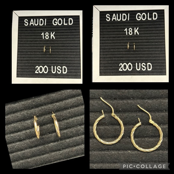 18K Saudi Gold Hoops Earrings - Picture 1 of 4